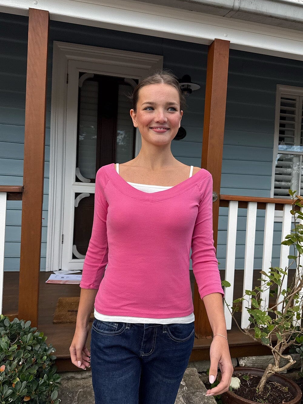 Brandy Melville Pink Boatneck top with cami set